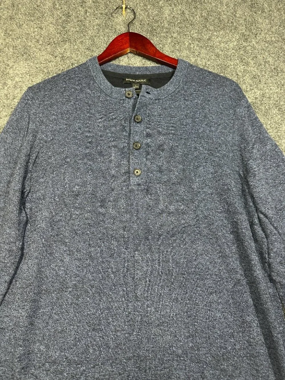 Banana Republic Shirt Mens Large Henley Blue Cotton Long Sleeve Pullover Buttons
